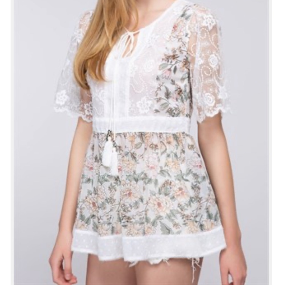 Lace and floral Tunic Top